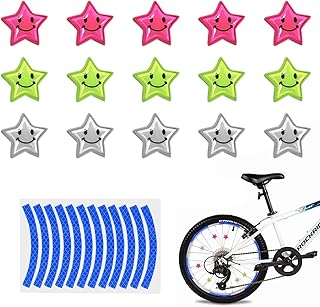 15 Clips de radios de Bicicleta de Colores, Estrellas con reflectores, Accesorios de Seguridad para Bicicletas, Bicicletas nocturnas, con 1 Pegatina de llanta Azul