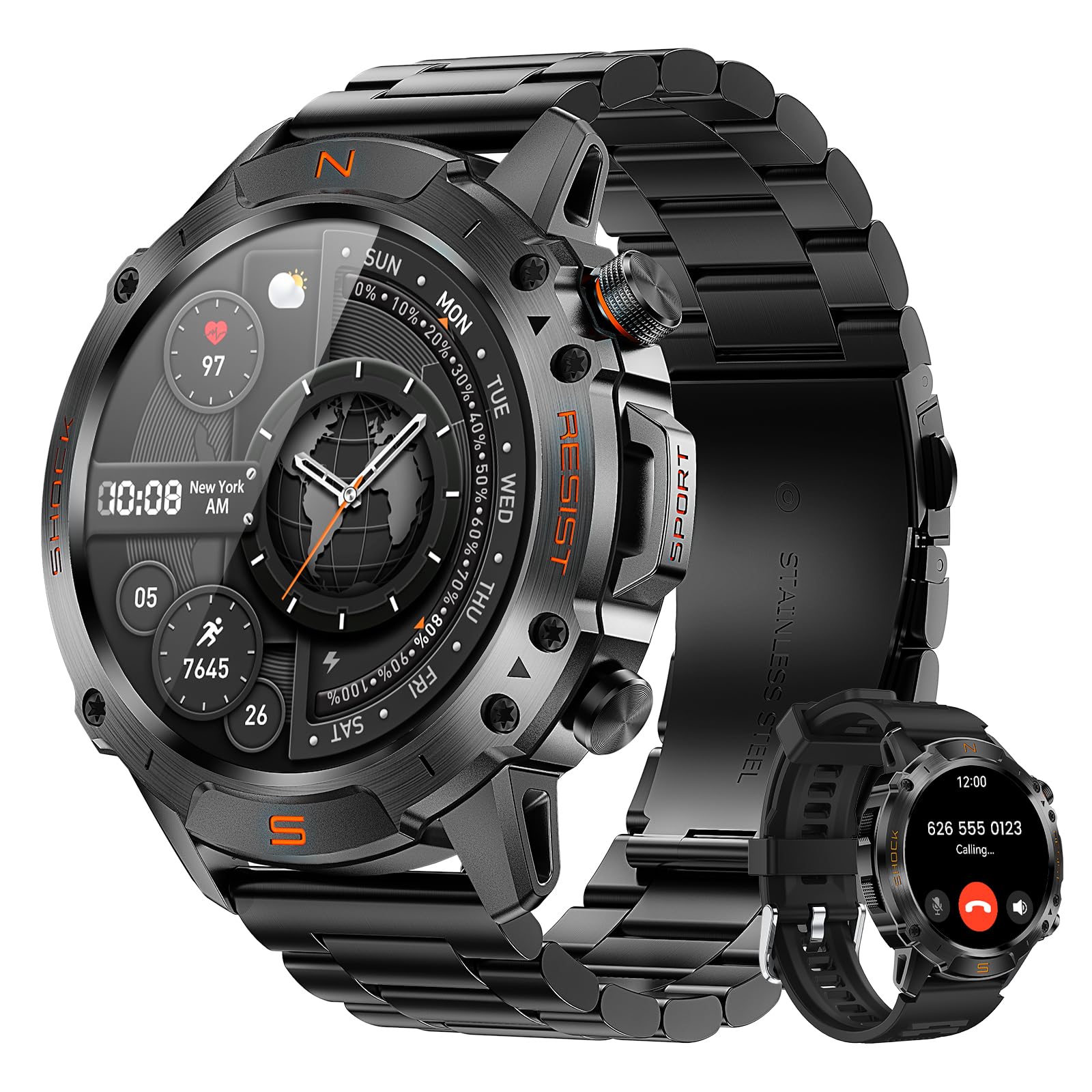 WalkerFit Robuste Smartwatch Herren mit GPS, 1,43" AMOLED, Outdoor Design | 5ATM wasserdicht, Bluetooth-Anrufe, 178+ Sportmodi, Herzfrequenz, Schlafanalyse, lange Akkulaufzeit, Android & iOS