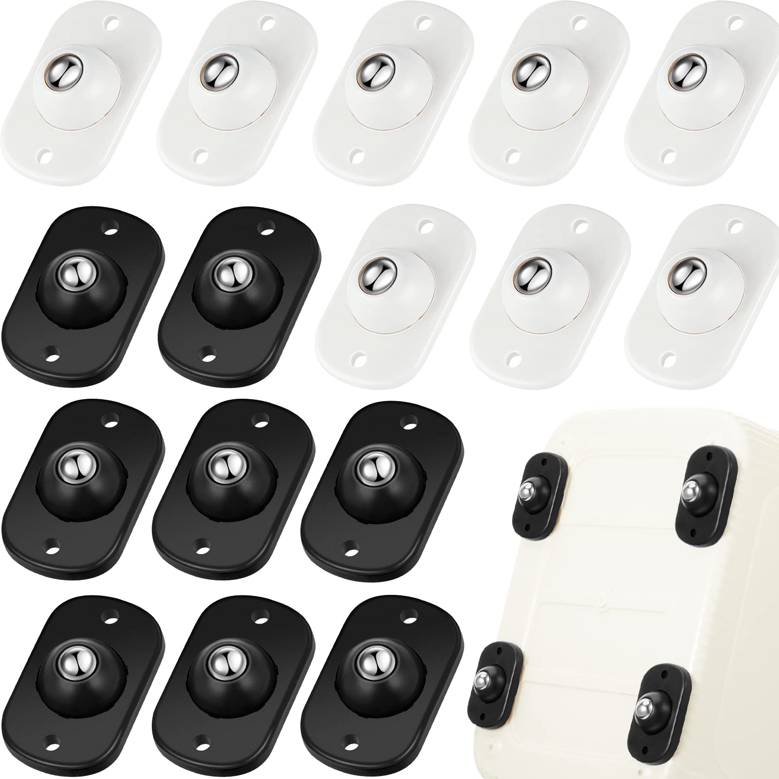 Honoson 16 Pcs Self Adhesive Caster Wheels Appliance Rollers Appliance Sliders for Kitchen 360° Swivel Universal Wheel Mini Small Kitchen (Black,White