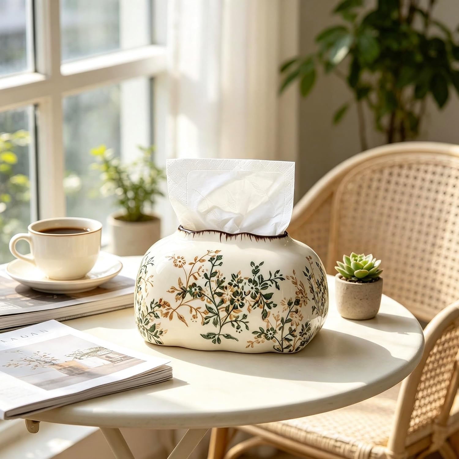 Ceramic Tissue Holder Vintage with Floral Pattern Decorative image 4