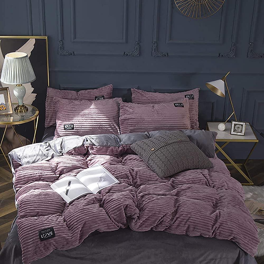 MGEMJMJ Luxury Duvet Cover Set Velvet Flannel,Solid Color Quilt Cover,Striped Comforter CoverSoft Warm Bedding Set(Size:200x230cm(79x91inch),Color:Rosa)
