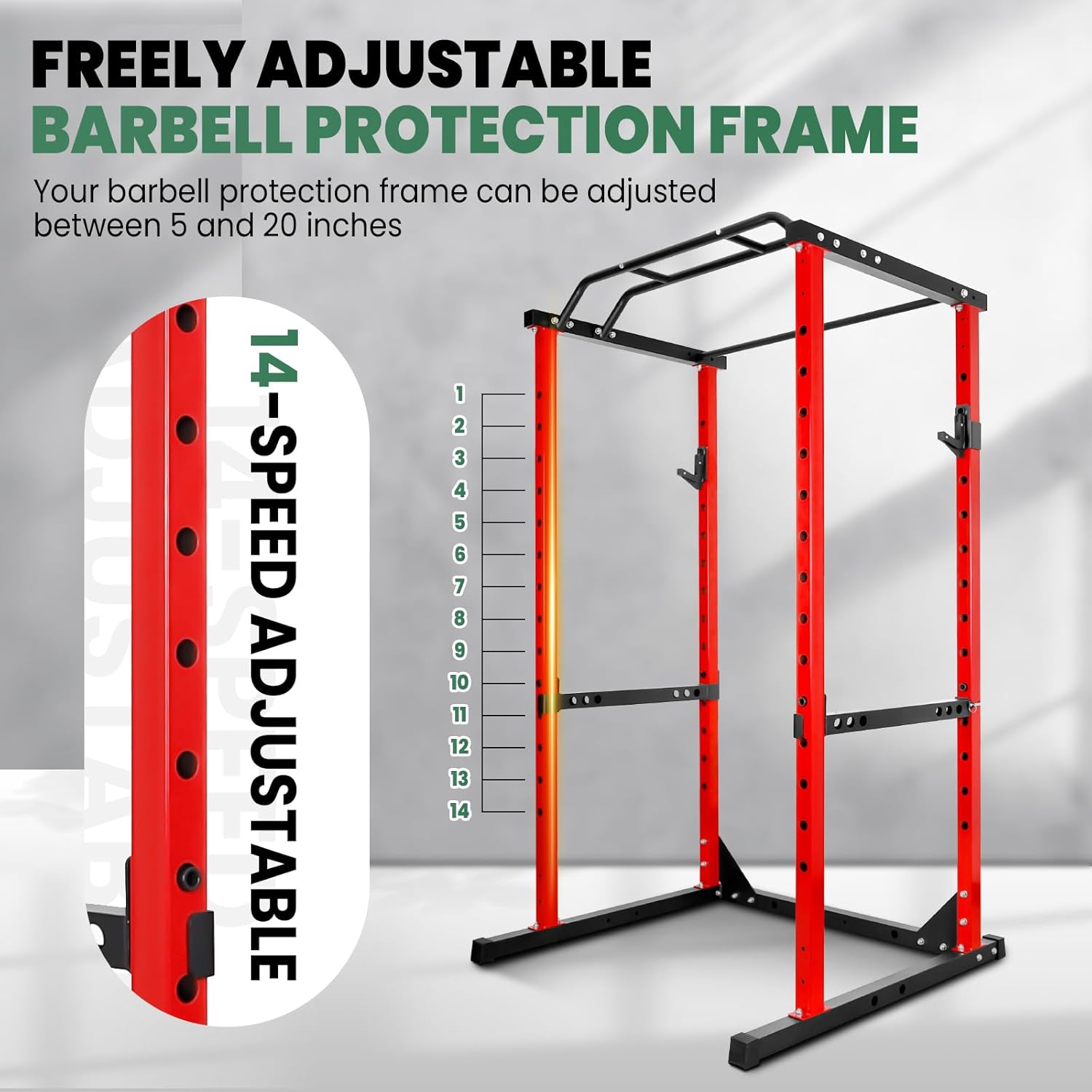 1200 lbs Capacity Power Rack, Multi-Functional Squat Rack, Rated Lifting Cage with Accessories, Power Cage for Weight Training, Red