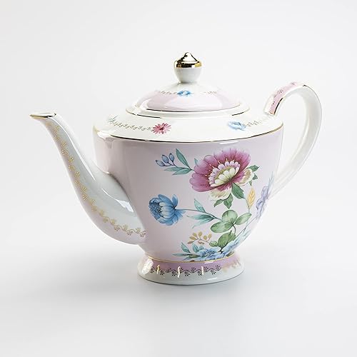 Miniatura 2 de Gracie China by Coastline Imports Tetera de porcelana rosa fantástica de 40 onzas con ribete dorado