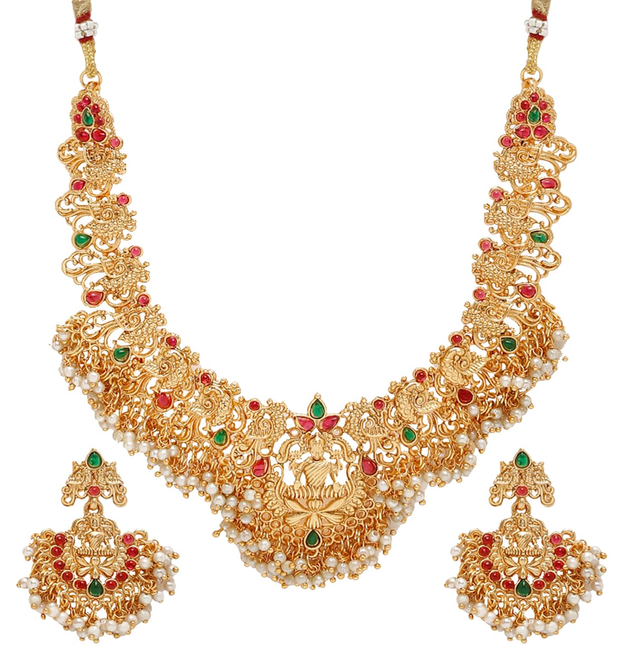 youbella Gifts Stylish Latest Traditional Gold Plated Temple Choker Jwell Necklace Jewellery Set with Earrings for Girls and Women (Gold) (YBNK_50618)-picture-35