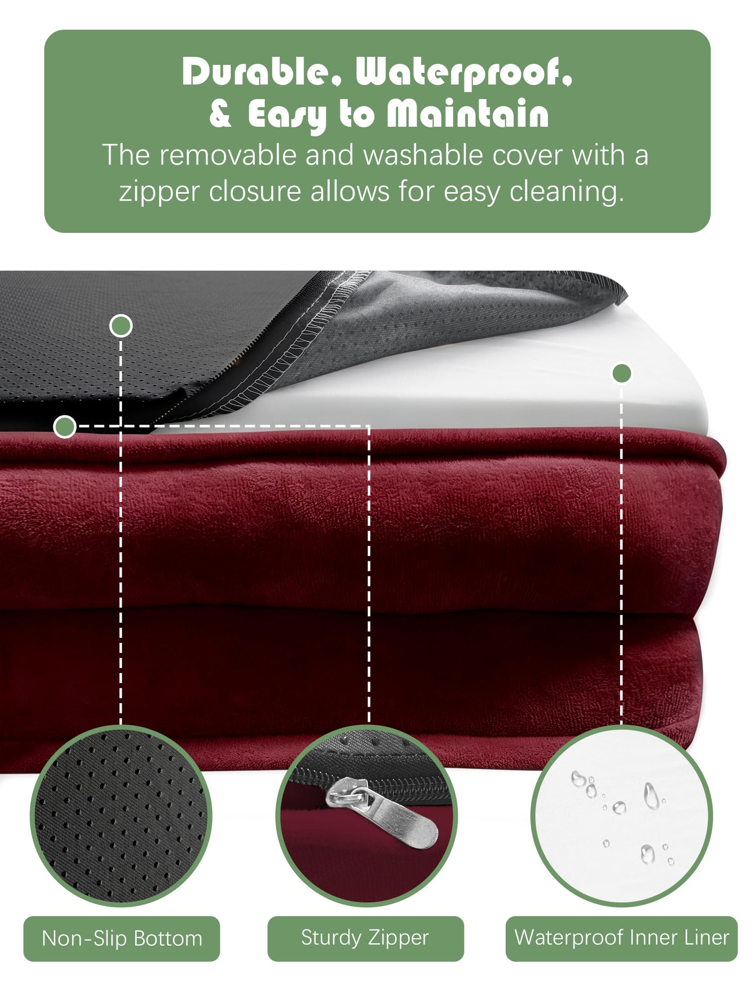 Spotted Play Orthopedic Dog Bed with Sides - Sofa Beds for Large Dogs, Supportive Foam Pet Couch Bed with Washable Removable Cover, Waterproof Lining and Non-Slip Bottom, Burgundy - L view 6