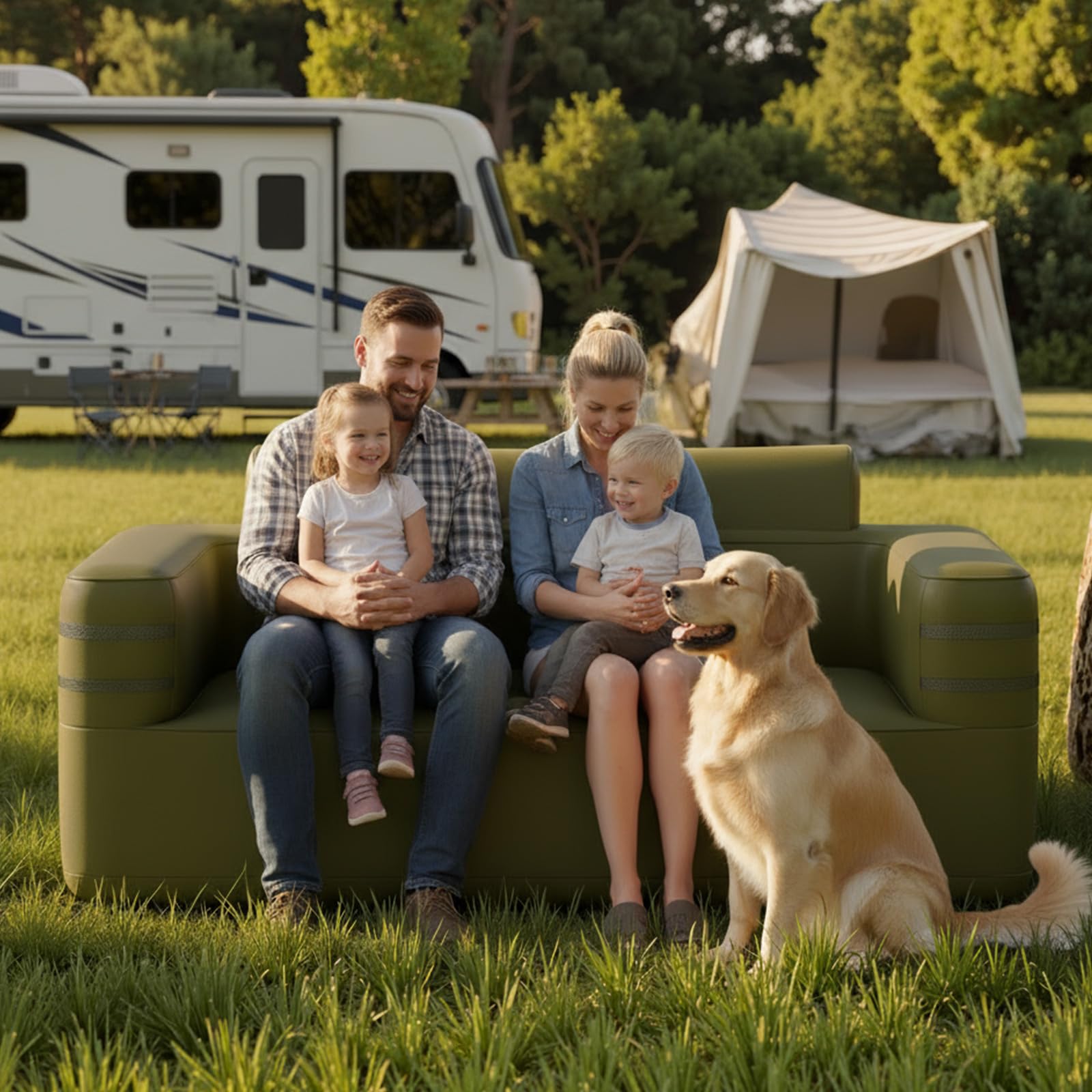 COSTWAY Sofá Inflable para Exteriores, Sillón de Aire Hinchable Multifuncional con Bomba Incorporada y Bolsa de Transporte, Banco de 2 Plazas Hinchable Portátil, para Camping Patio Trasero, Verde