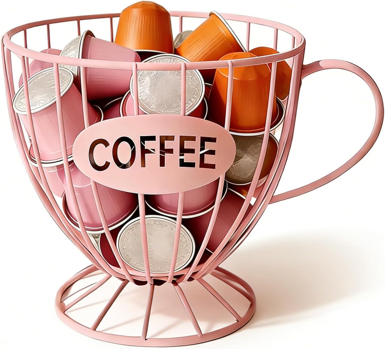 Coffee Pod Holder, Metal Coffee Capsule Basket Large Capacity Coffee Pod Storage for Home Office Cafe Hotel Bar, Storage Organizer for Coffee Pod Chocolate Candies Fruit (Pink)