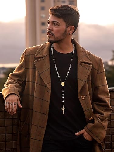 Miniatura 8 de FaithHeart Collar de cruz de rosario cristiano para mujeres y hombres, acero inoxidable para orar rosario en Y, caja de regalo