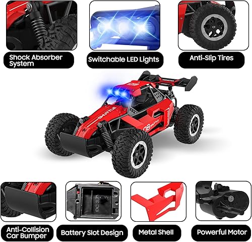 Miniatura 6 de Auto a control remoto para niños de 3, 4, 5, 6, 7+, 20 KMH, autos RC de alta velocidad con luces LED, 2.4 GHz 2WD Monster Truck juguetes, autos de