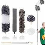 Microfiber Duster Kit High Reach Ceiling Fan Duster with Extendable Pole 100 Telescoping Cobweb Duster for Cleaning, Bendable Head Washable Duster for Ceiling, Fan, Furniture