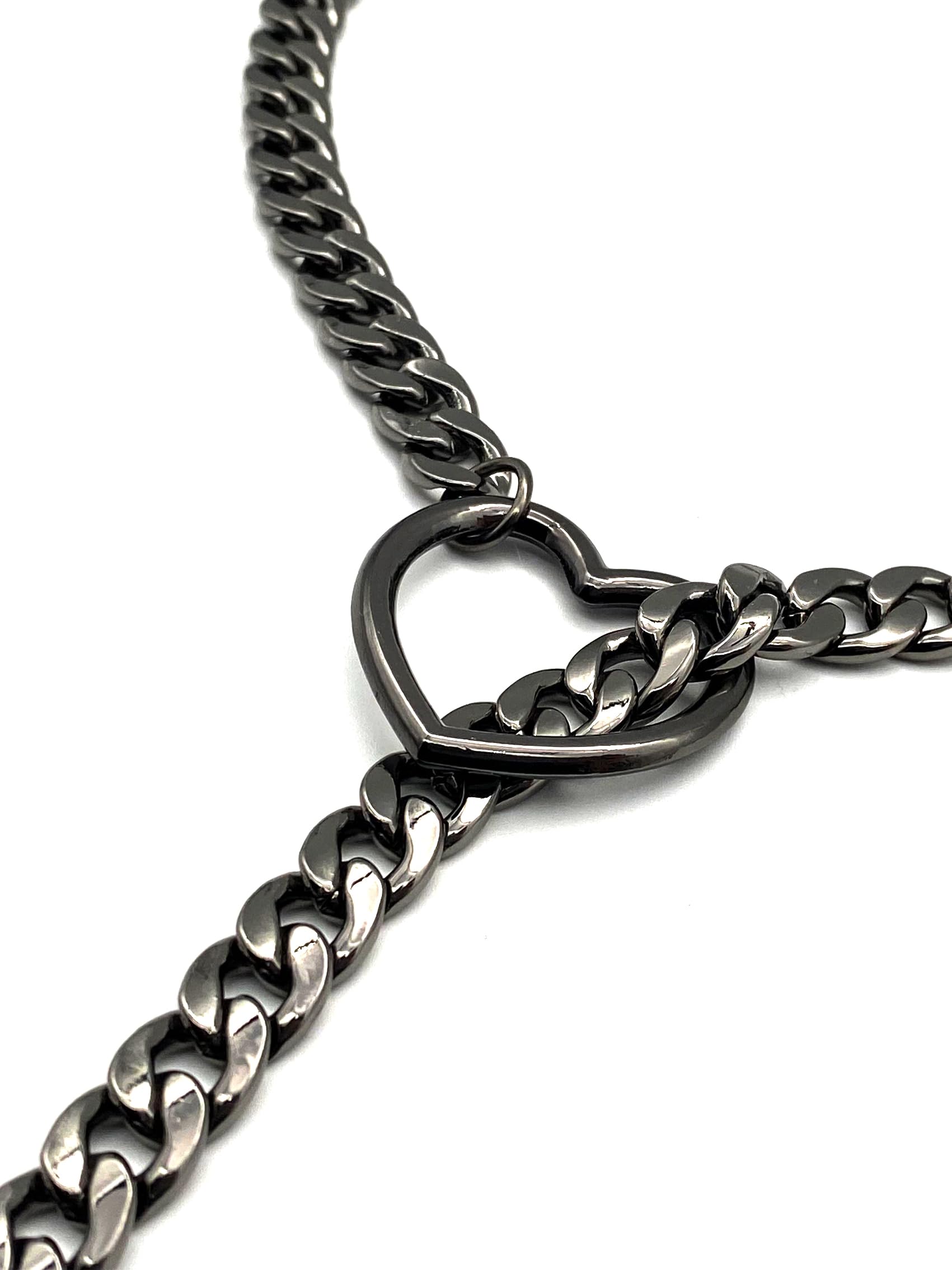 Collar de cadena deslizante para mujer, anillo tórico de corazón, collar largo cubano punk rock para mujer, collar en Y ajustable con llave, Zinc, No es una piedra preciosa 5