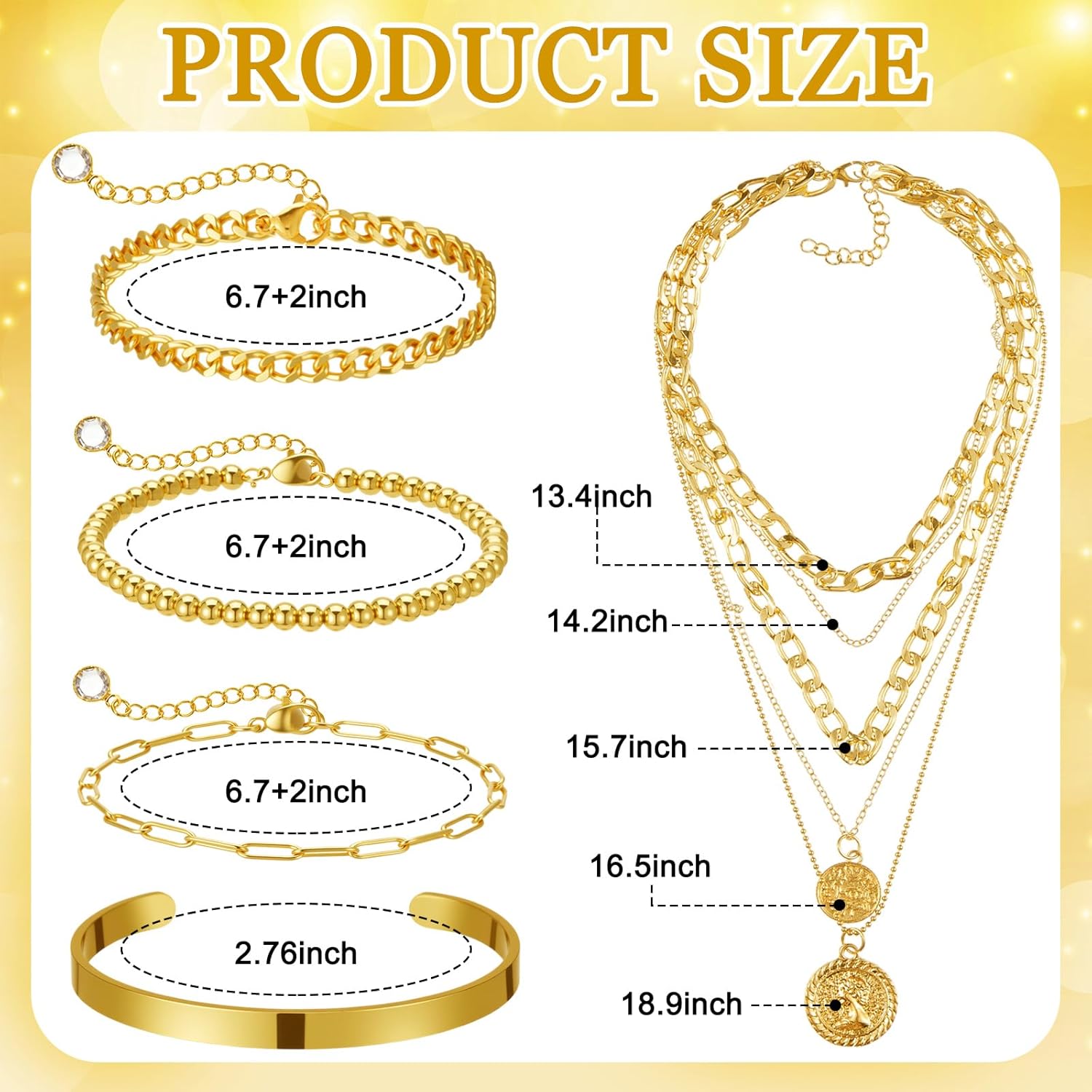 Gejoy 8 Pack Halloween 90s 80s Accessories Kit 90s Outfit for Women Men Rapper Glasses Gold Layered Necklaces Stacking Bracelet Bamboo Hoop Earrings Gold Plated Hip Hop Teeth for Old School Party - Image 2