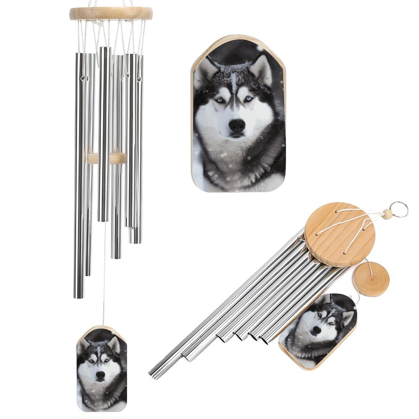 Husky in Snow Dog Wind Chime 20.5" Aluminium Wind Chimes Outdoor Garden Patio Decoration Windchime Memorial Gifts Windchimes for Men and Women