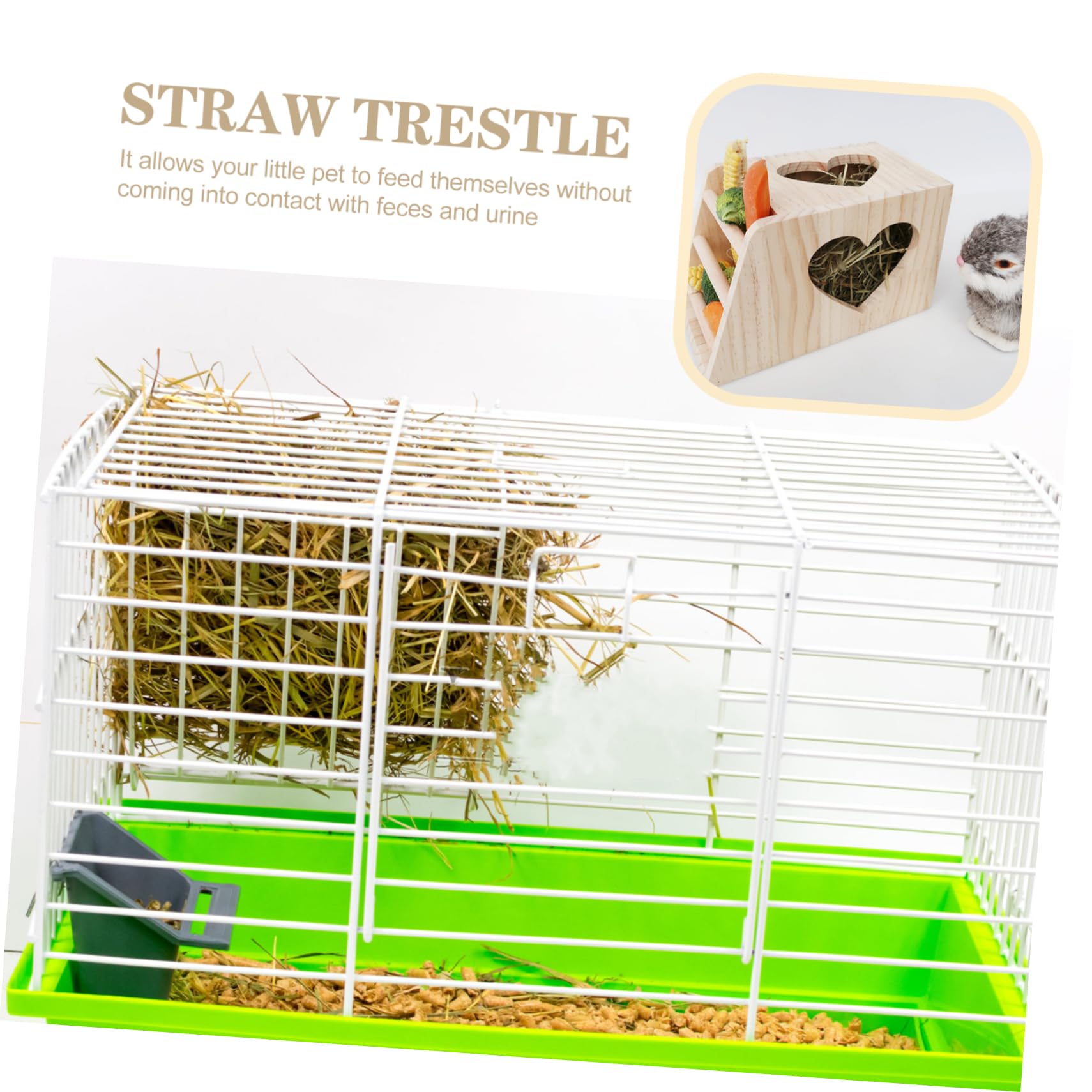 Happyyami Supporto Alimentare Legno Per Conigli e Piccoli Animali Rack Stante Multifunzionale Con Doppio Scomparto Per Fieno e Cibo Fresco Design Sicuro e Divertente Per Gioco e La