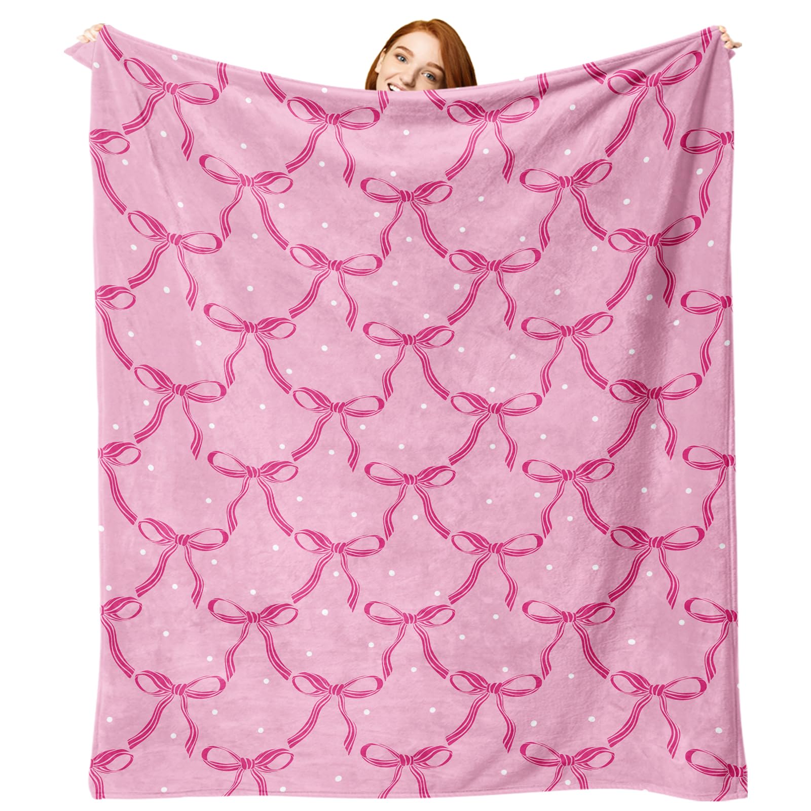 Paayna Pink Bow Coquette Flannel Throw Blanket, Birthday for Kids Girls