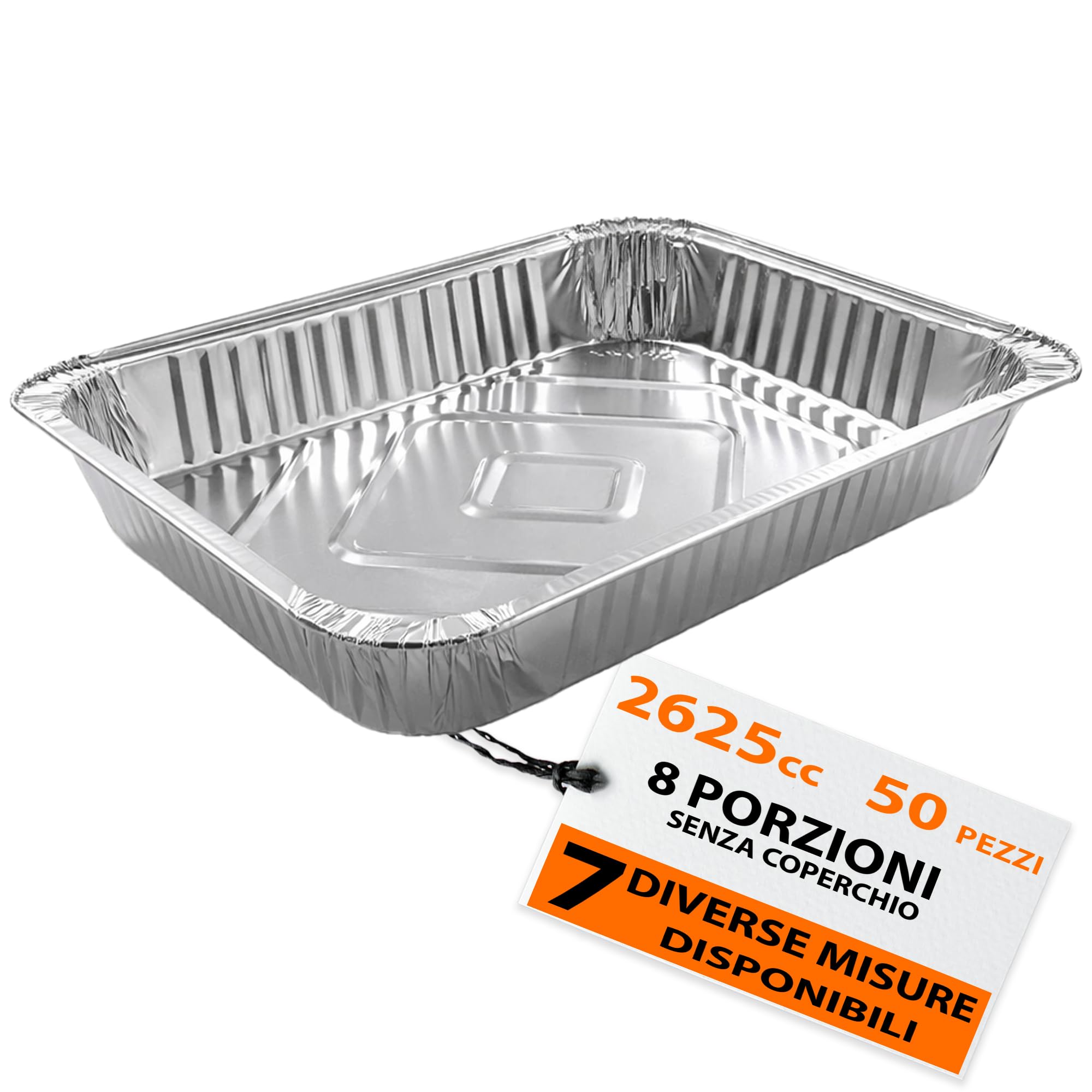 GM – 100 Contenitori in Alluminio 8 Porzioni 2625 cc Senza Coperchio, Vaschette Rettangolari Extra Grandi per Forno e Congelatore, Gastronomia e Catering – 32,2×26,2×4h cm
