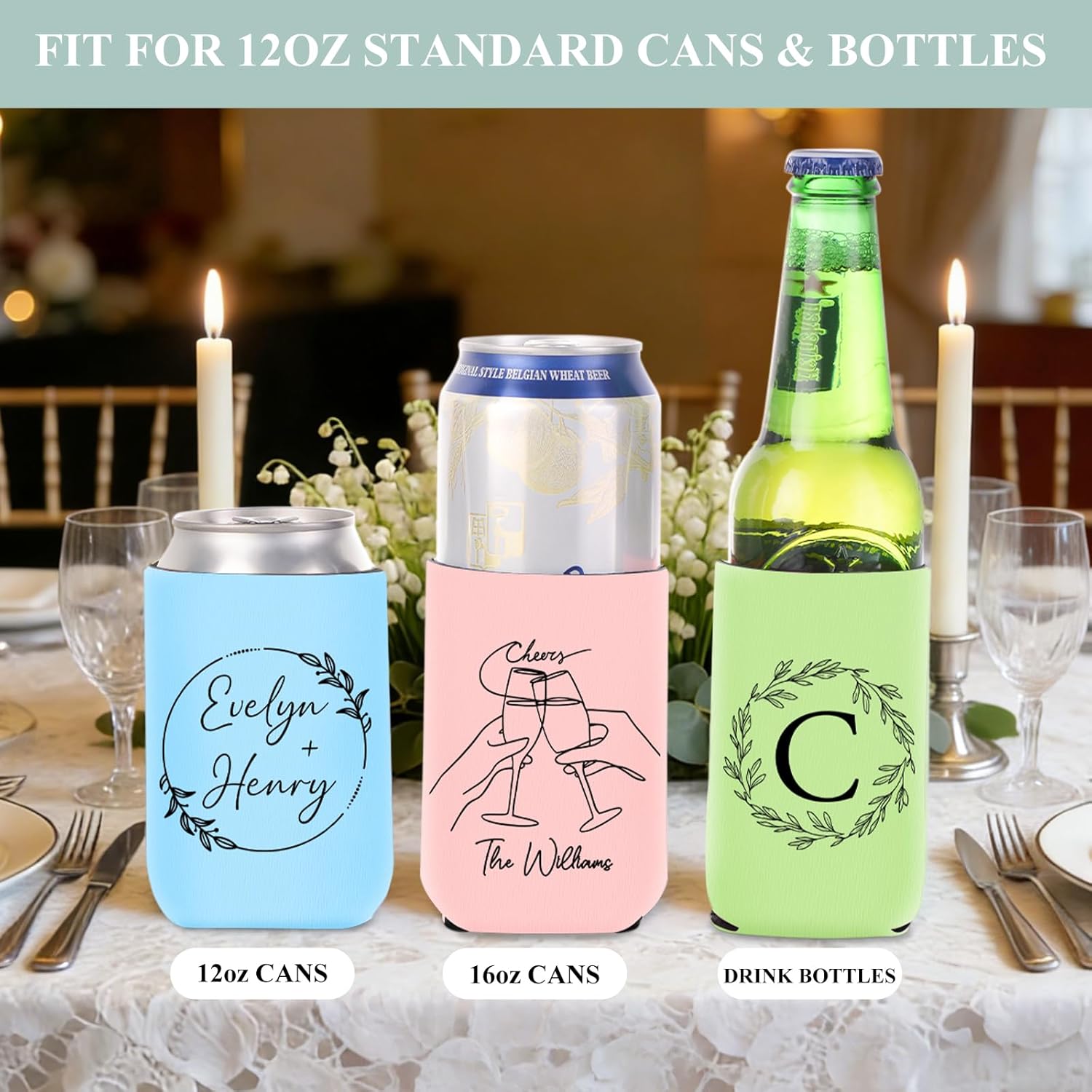 Custom Wedding Can Cooler 100 Pack Bulk Wedding Favors for Guests Insulated Neoprene Beer Drink Holder Personalized Engagement Party Decorations
