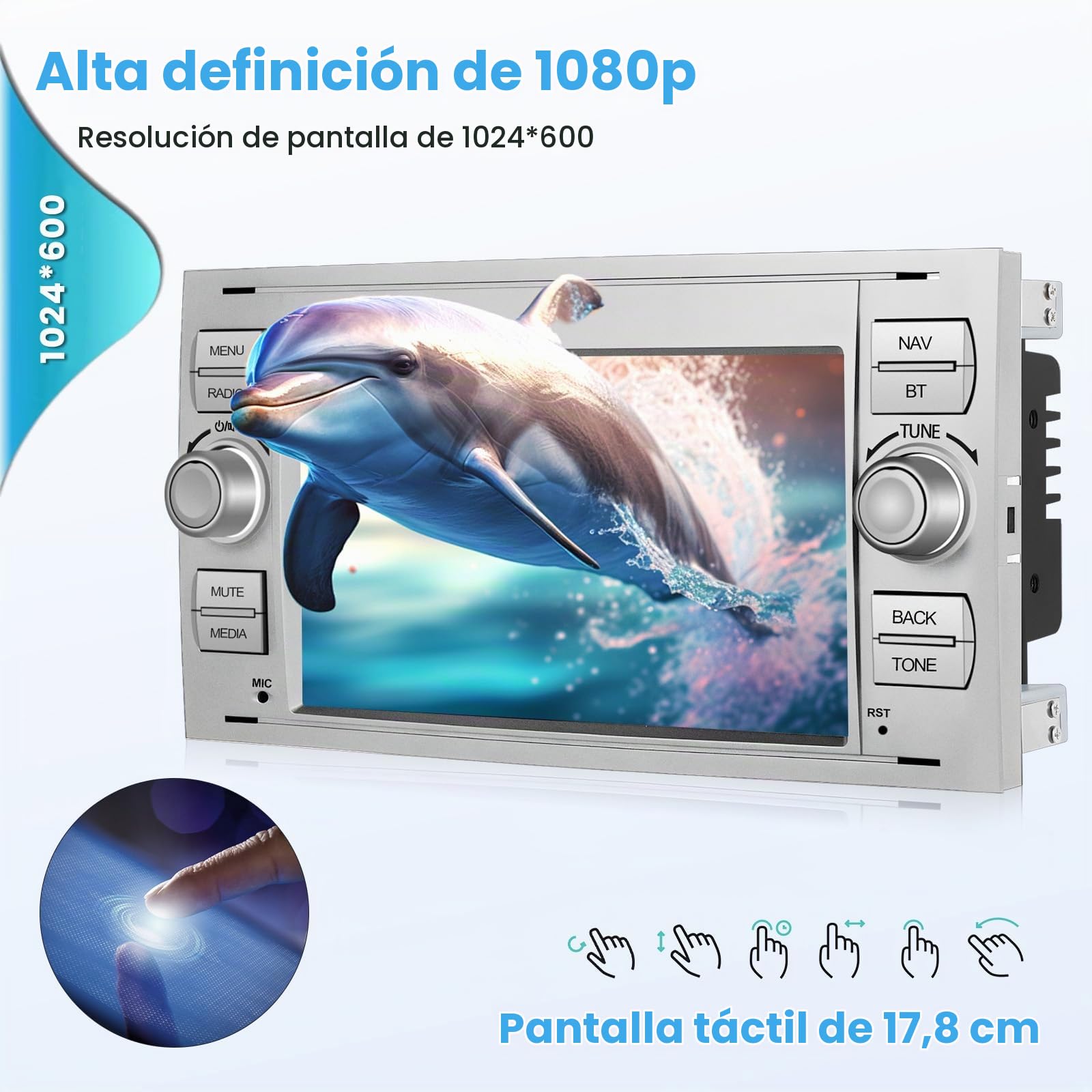 2G 64G Radio Coche Inalámbrica Carplay para Ford Fiesta Focus Transit Mondeo C-MAX S-MAX 7'' 2 DIN Android13 Pantalla Radio con GPS Android Auto Bluetooth WiFi RDS FM Mic Cámara Trasera (Blanco)