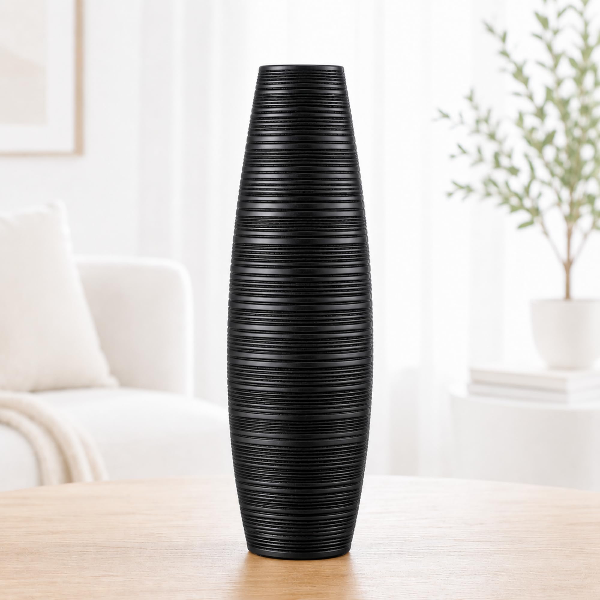 Leewadee Black Tall Floor Vase 50 Cm - Polyresin Decor Vase For Living Room, Pampas Grass & Dried Flowers