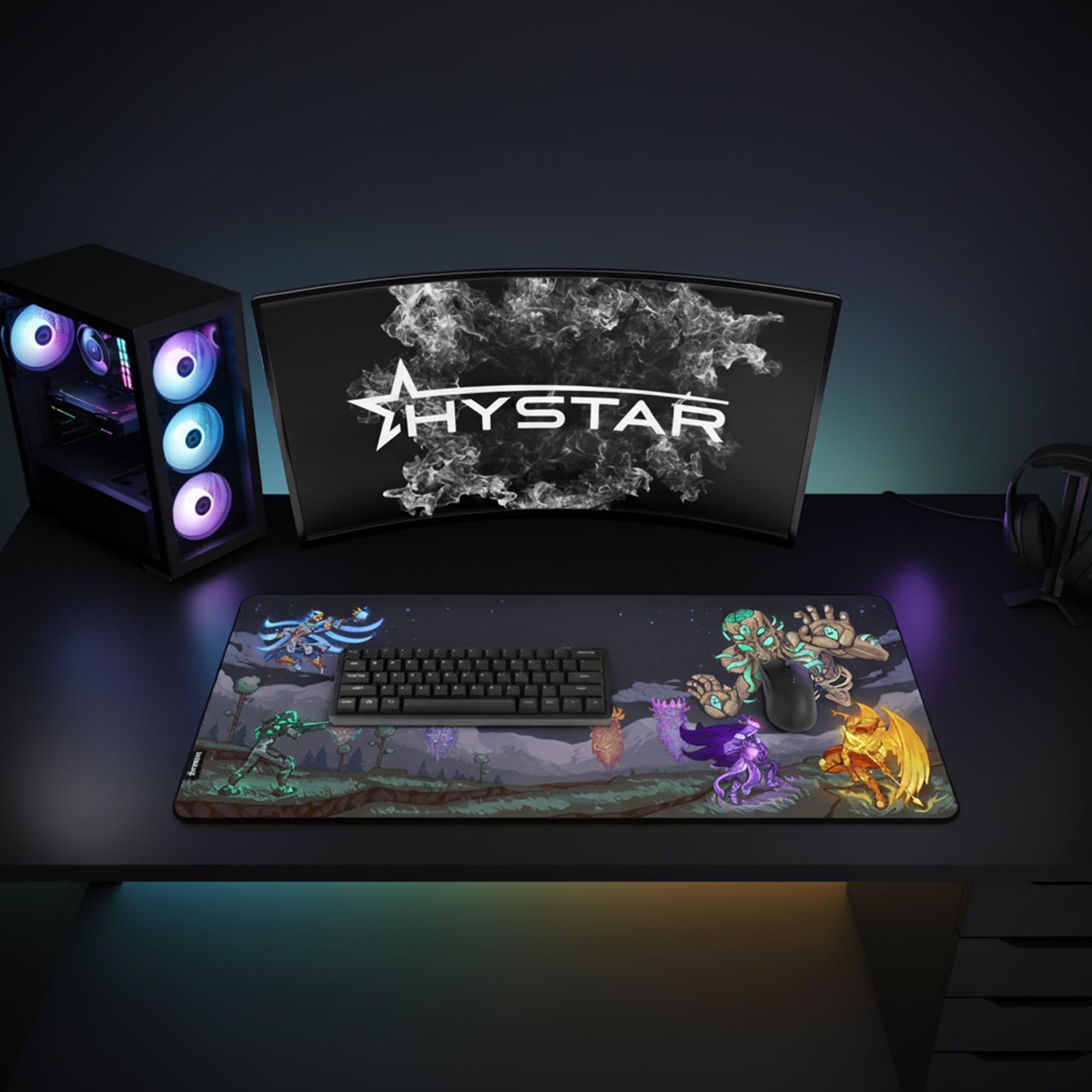 Hystar x Terraria Erweitertes Gaming-Mauspad, XXL, 91,4 x 40,6 cm, 5 mm dick, wasserdichte Oberfläche, glattes Polyestergewebe und Unterseite aus Naturkautschuk (Moon Lord)