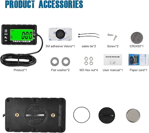 Miniatura 6 de Runleader Tacómetro digital con medidor de horas autoalimentado, recordatorio de mantenimiento, recordatorio de alerta de RPM, apagado del usuario,