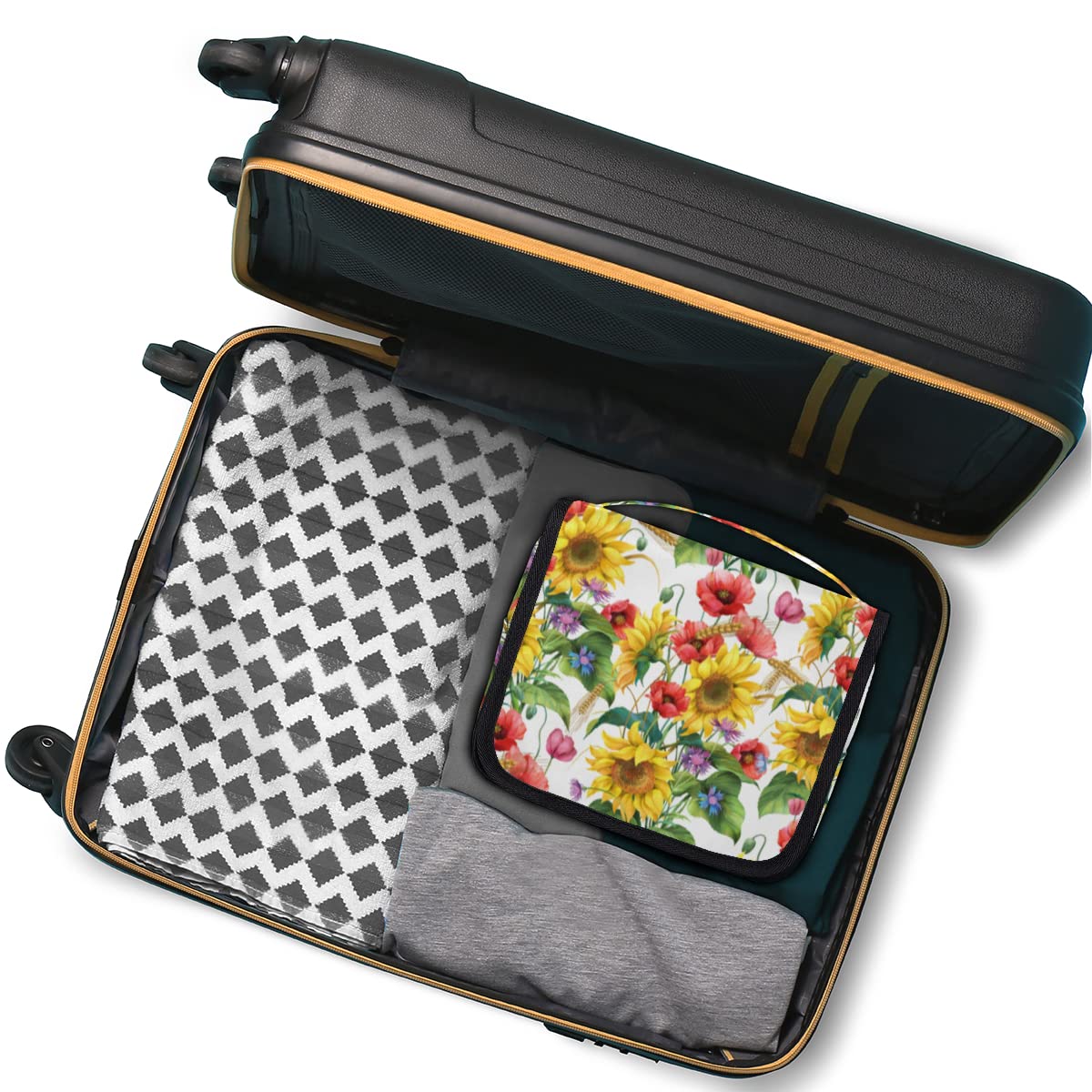 Wiosna Lato Kwiaty Podróżna Kosmetyczka Letnia Słonecznik Mycie Torba Unisex Wiszące przybory toaletowe Kosmetyczka Organizer do makijażu, wielobarwny, Jeden rozmiar
