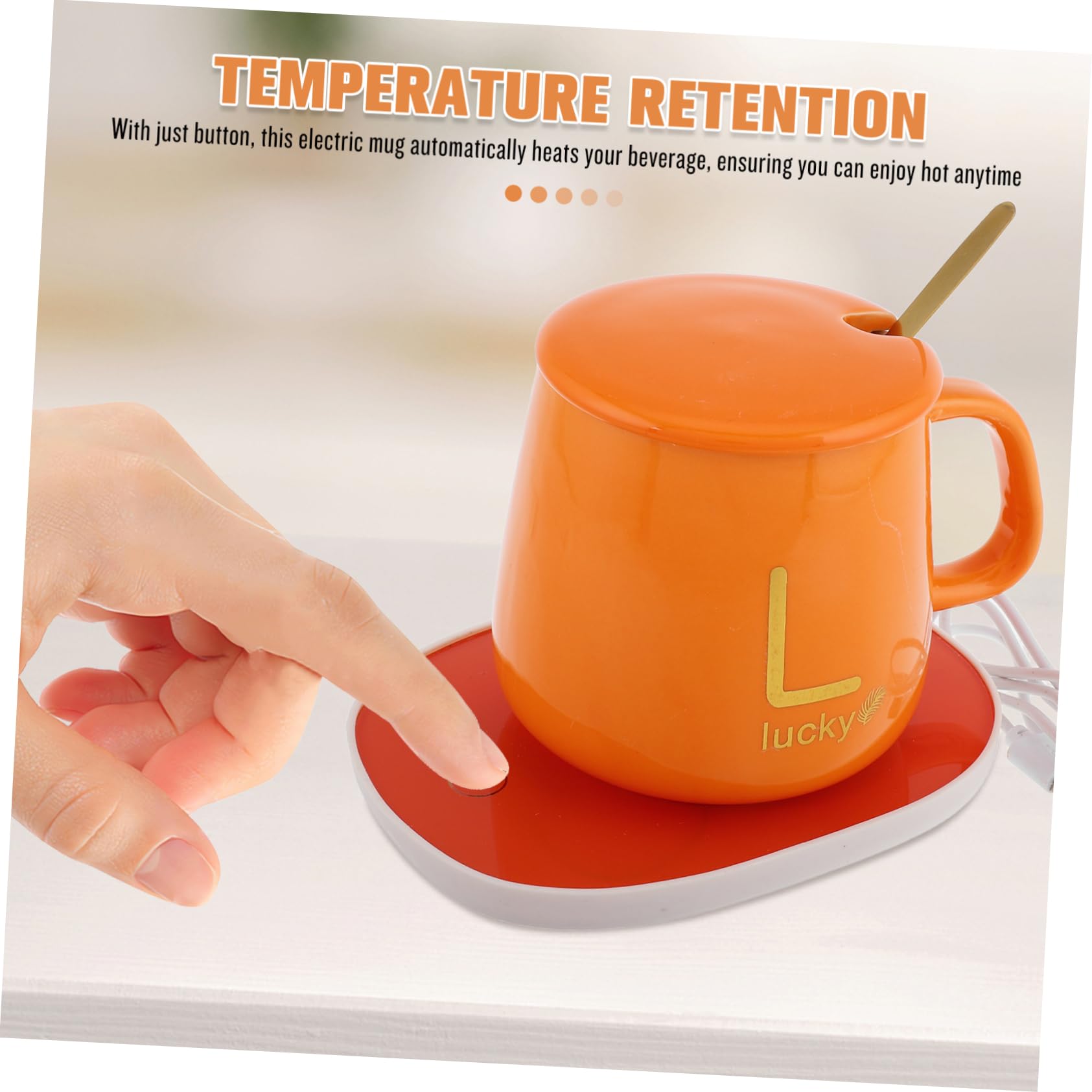 Calentador Taza Eléctrico con Set Taza Naranja Mantenedor Temperatura para Café Té Cacao Leche con Caja Regalo para Cumpleaños y Navidad