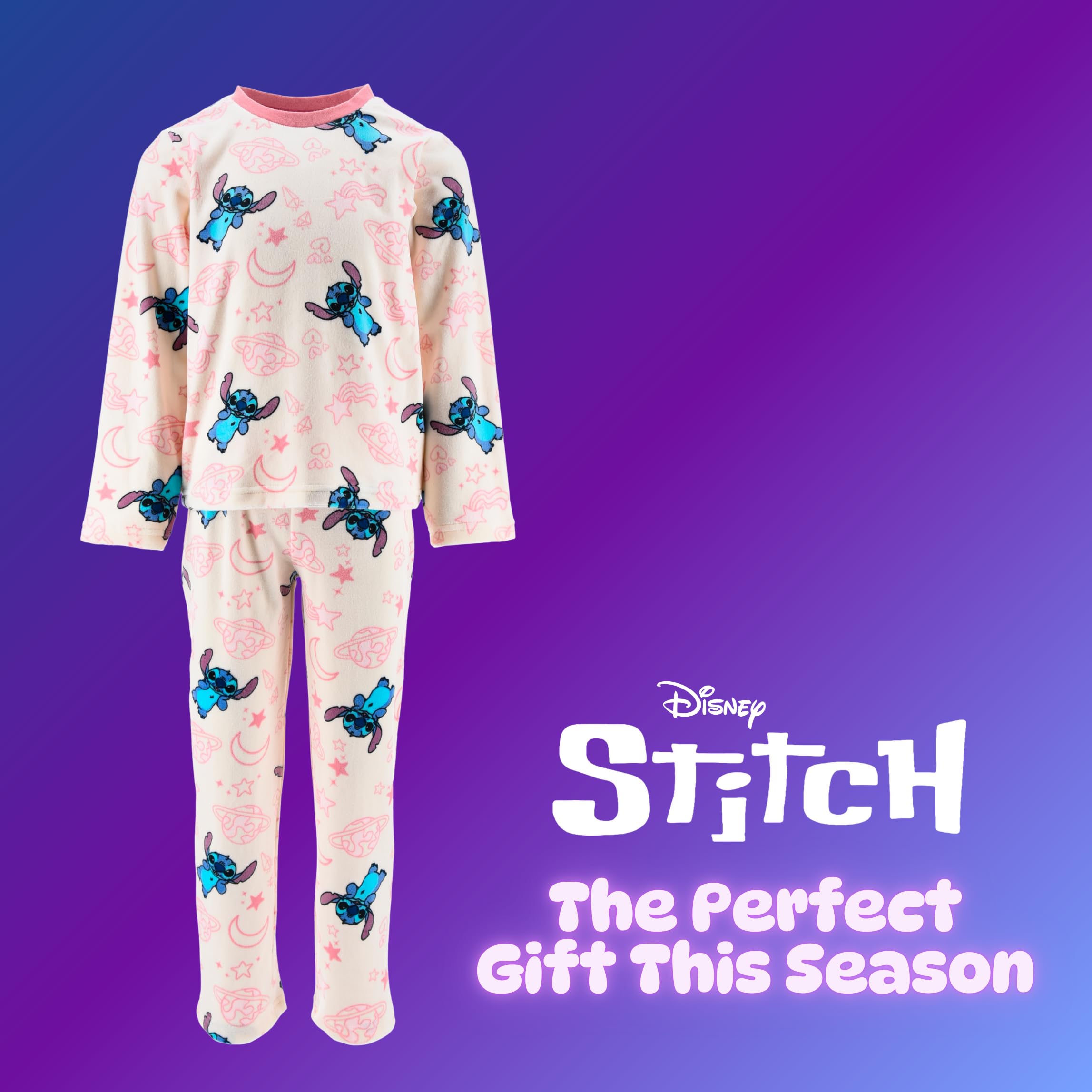 Disney Stitch Pigiama per Ragazze, Set da 2 Pezzi Pigiama in Morbido Pile per Bambino, Taglie 3 a 8 Anni
