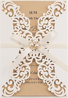 50pcs White Laser Cut Wedding Invitations Cards with Envelopes, Blank In...