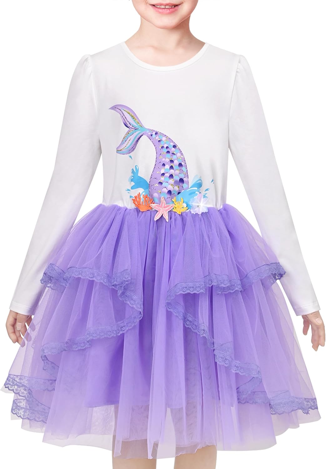 Sunny Fashion Girls Dress Christmas Santa Hat Long Sleeve Party Dress Size 6-12