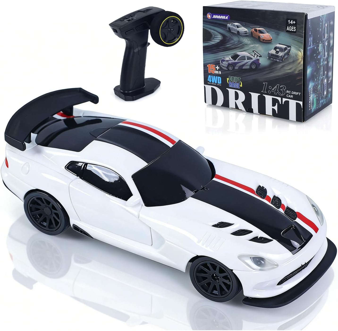 1:43 Remote Control Drift Car LED Effects RC Racing Vehicles AWD Battery Charger Mini Model Toy for Enthusiasts and New Players, Hobby Grade Model for Ages 14+(White)