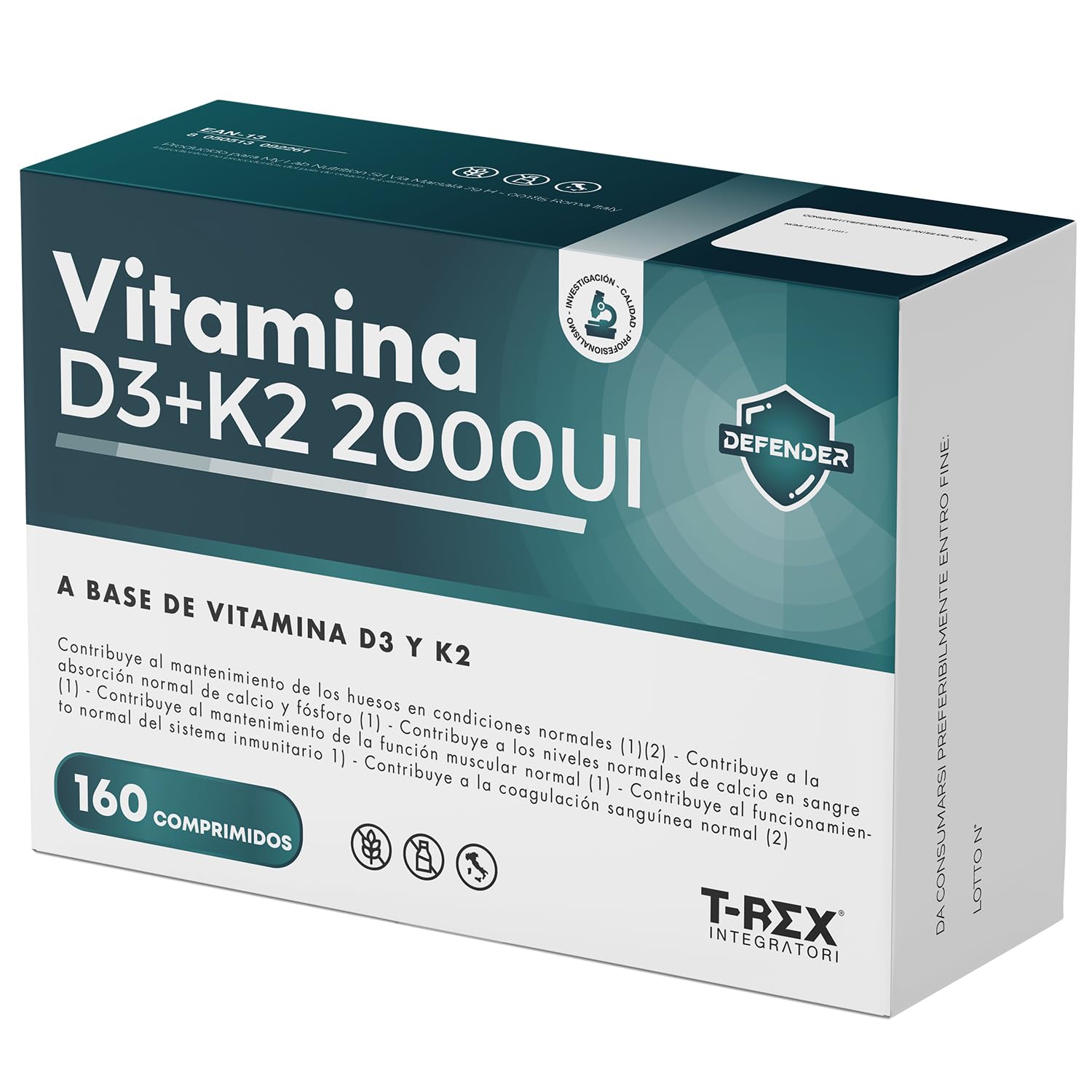Vitamina D3 2000 UI + Vitamina K2 160 comprimidos de Alta Dosis para Articulaciones, Huesos, Dientes, Músculos, Sistema Inmunitario y Absorción de Calcio y Fósforo (160 Unidades (Embalaje de 1))