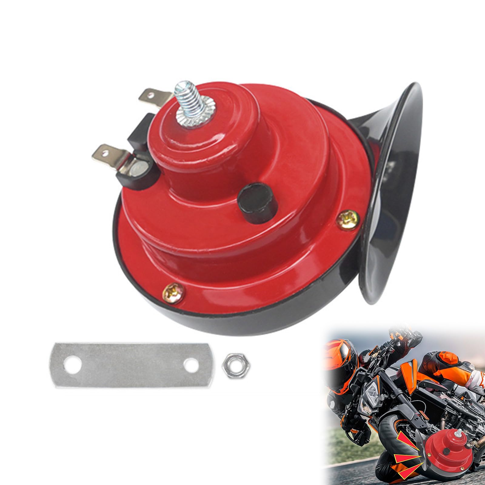 Klaxon Camion,Universal Avertisseur pour Voitures,12V Klaxons de Corne D'Escargot,Corne d'Escargot Électrique à Air pour Coiture,Klaxon Moto Avertisseur Motocycle Universel Horn (Rouge)