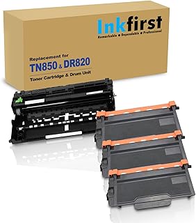 4PK - 3 High Yield Toner Cartridges + 1 Drum Unit TN850 DR820 Inkfirst® Compatible Remanufactured for Brother TN-850 DR-820 (3 Toner + 1 Drum) MFC-L5700DW MFC-L5850DW MFC-L5900DW MFC-L6700DW