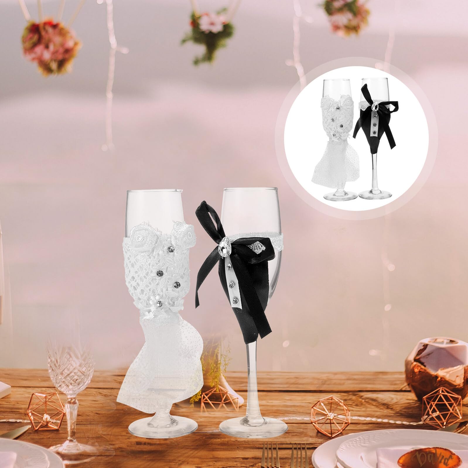 SOIMISS Set 2 Calici da Vino Matrimonio in Vetro senza Stelo Bicchieri da Birra e Whisky per Feste e Cerimonie Accessori per Bar e Uso Domestico Regalo Personalizzato per Sposa e Sposo