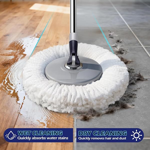 Masthome EasyWring - Set di mocio rotante e secchio, in microfibra, con 3 lavapavimenti a pedale e secchio con strizzatore, per la pulizia dei pavimenti, adatto per casa e ufficio - 4