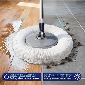 Spin Mop and Bucket Set,Masthome EasyWring Microfiber Spin Mop with 3 Mop Pads,Pedal Spinning Mops and Bucket with Wringer Set for Floor Cleaning - Home & Office Suitable