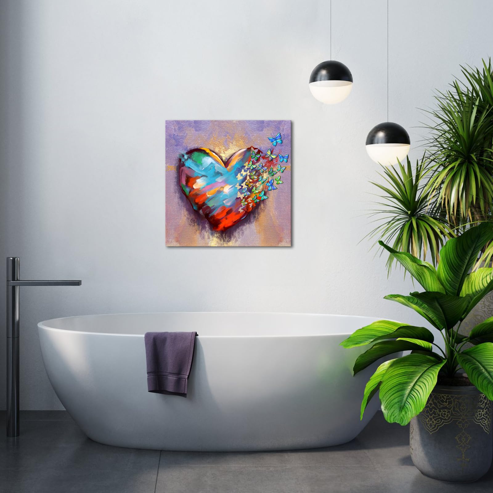 OKAY バタフライハート　絵画　ハート　蝶々 Amazon.com: LyerArtork Abstract Heart Canvas wall art - Colorful