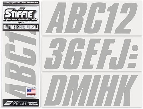 STIFFIE Shift Silver - Kit de identificación alfanumérico, calcomanías de números de identificación para barcos y embarcaciones personales, color