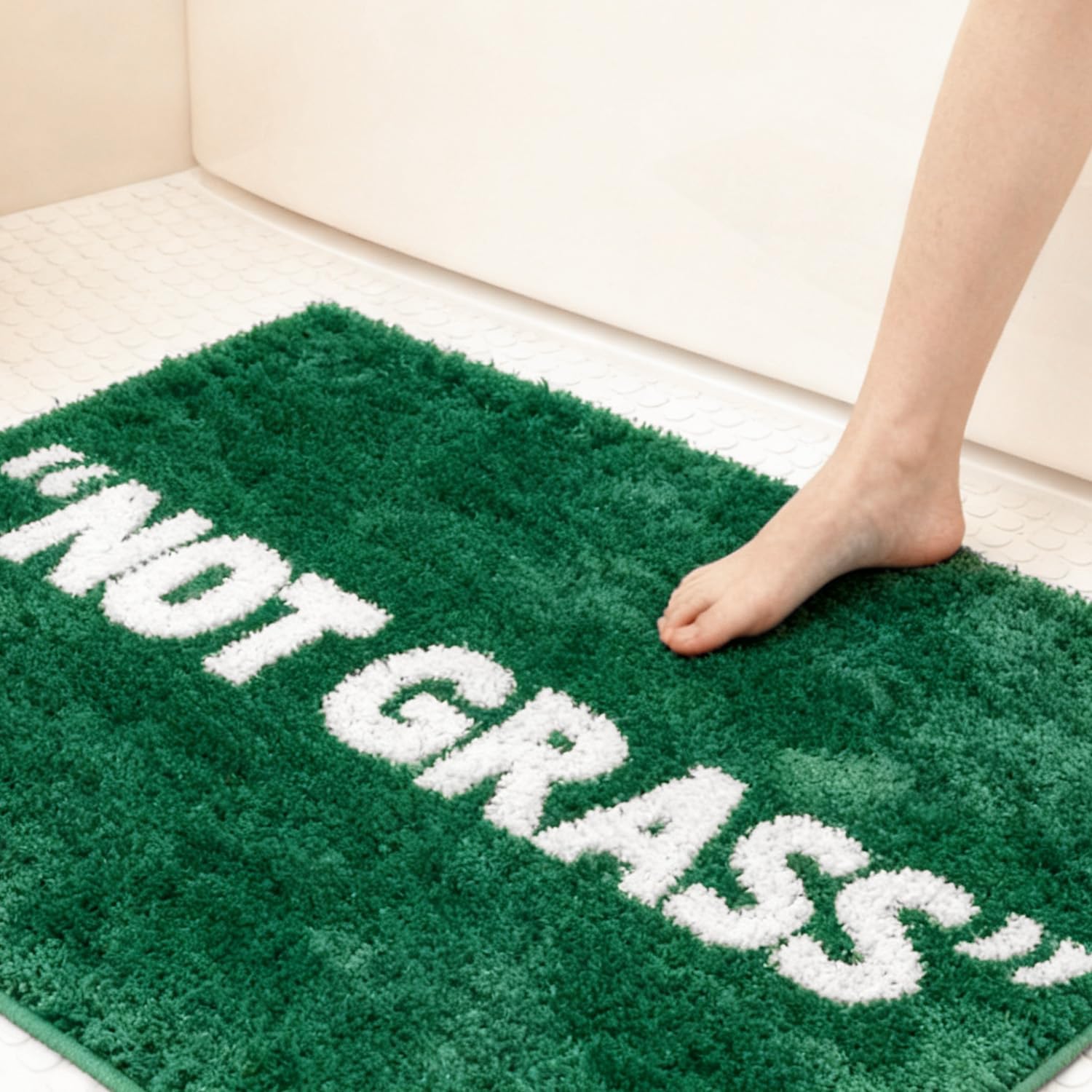 Not Grass Bath Mat - Green Cute Bathroom Rugs with White Letters for Apartment Entrance Shower Tub Non-Slip Decor Mat Funny Green Rug for Bathroom 31.5" x 20"