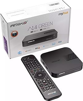 Amiko A14 Green 4K UHD ANDROID 14 Mytv3 Quad Core Dual Band WiFi HDR10 UK PLUG TV BOX AMIKO 2GB RAM,16GB MMC