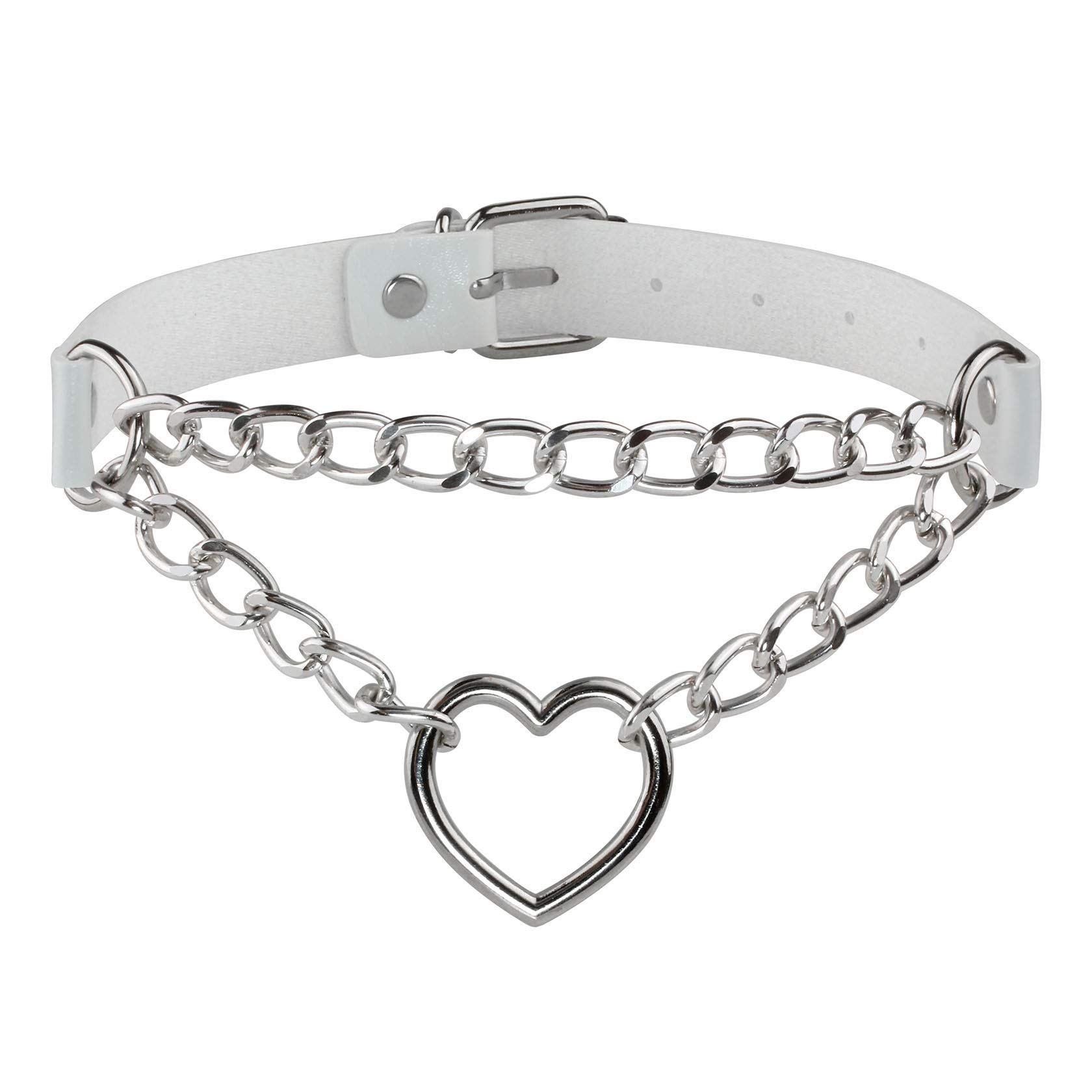 MILAKOO Punk Goth PU Leather Choker Chains Necklace with Heart Pendant Charms Choker for Women Men