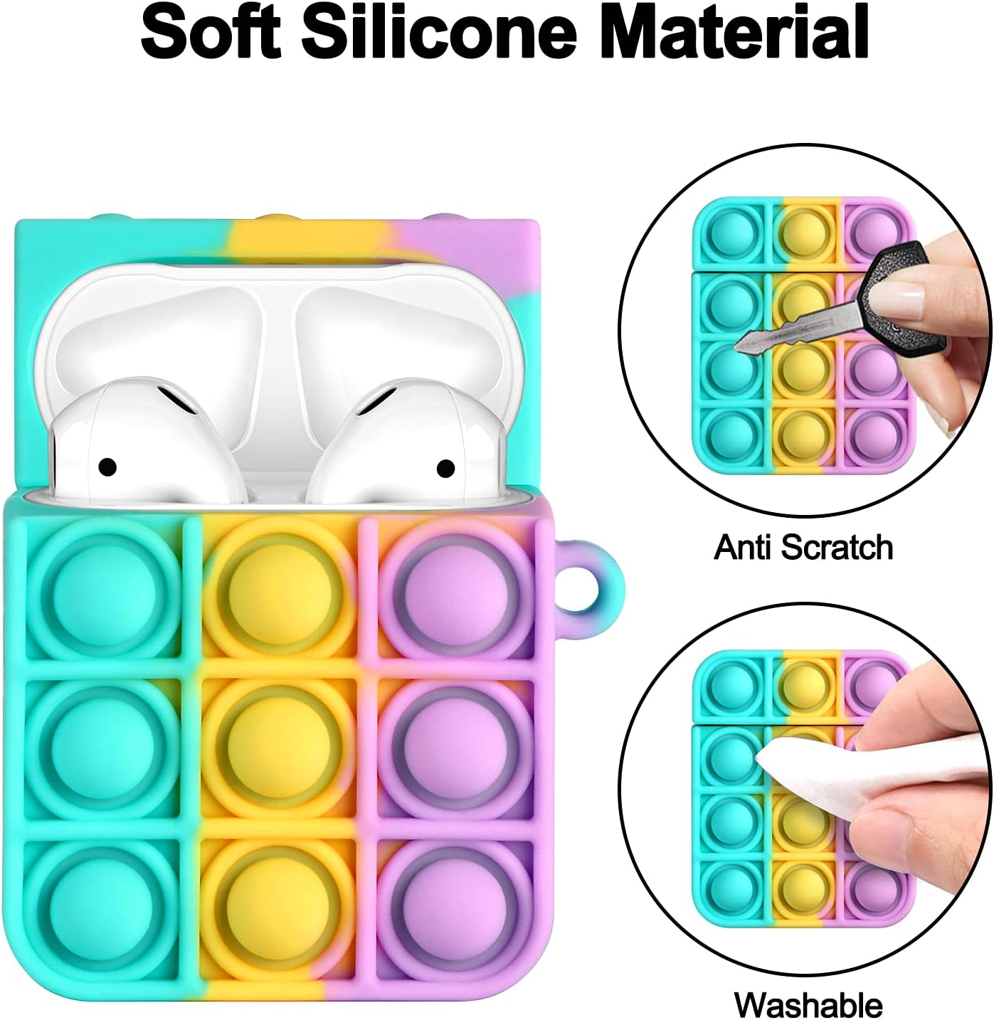 ELOVEN Protective Case with Keychain Compatible with Airpods Charging Case Soft Silicone Cover for Girl Women Flexible Skin Airpods Accessories Full Coverd Case for Airpods 1/2 Color02