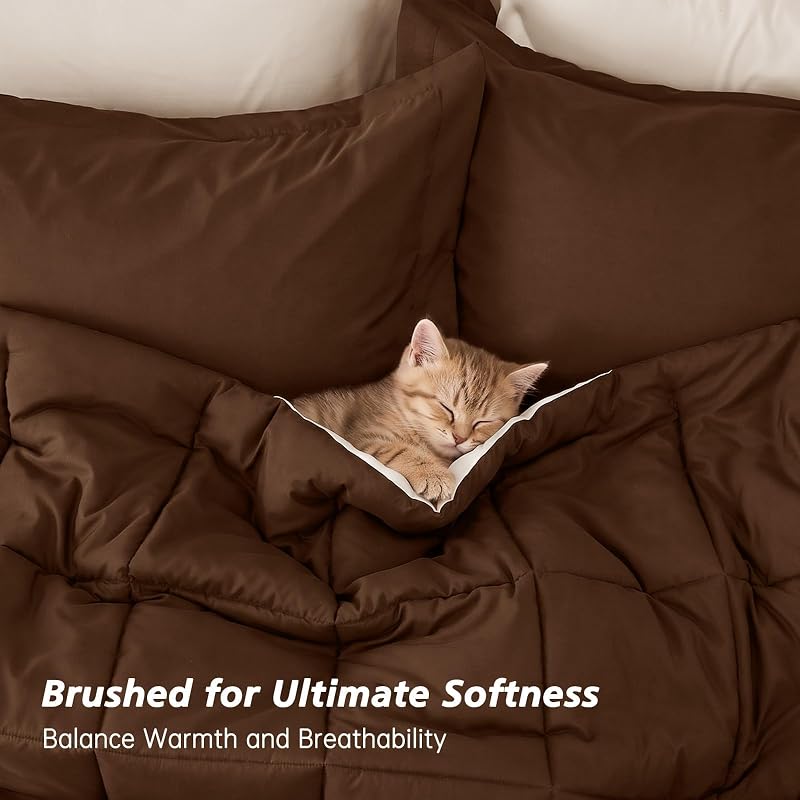 MUXHOMO Queen Comforter Set with Sheets Brown - 7 Pieces Bed in a Bag image 5