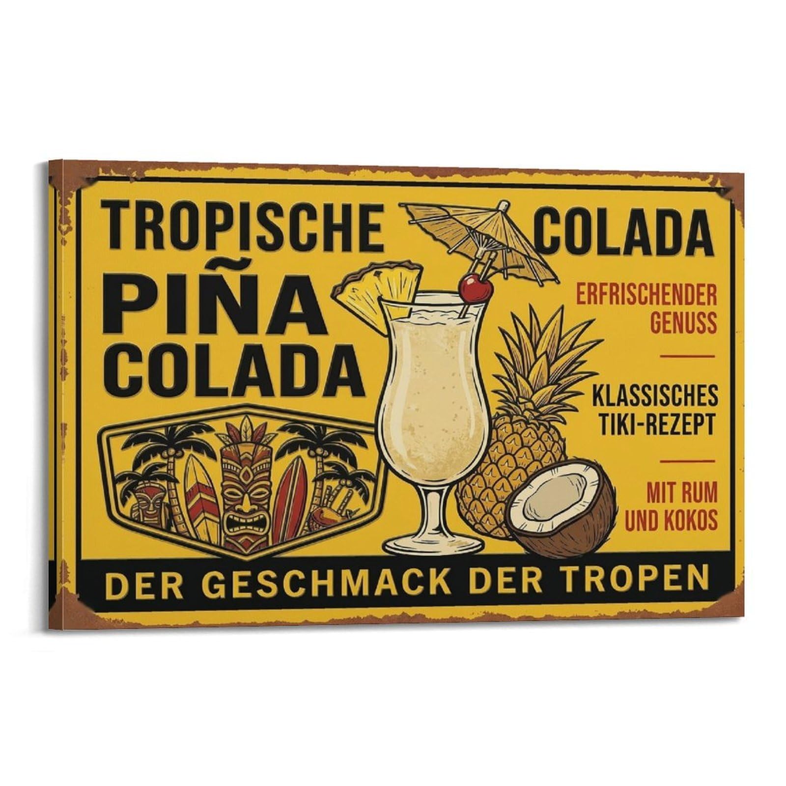 OKAHYS Pina Colada Poster Beach Vacation Mixology Beverage Summer Modern Decorative Canvas Prints - Ideal Wall Art for Family, Man Cave, Game Room, Boys & Girls Bedroom 24x36inch