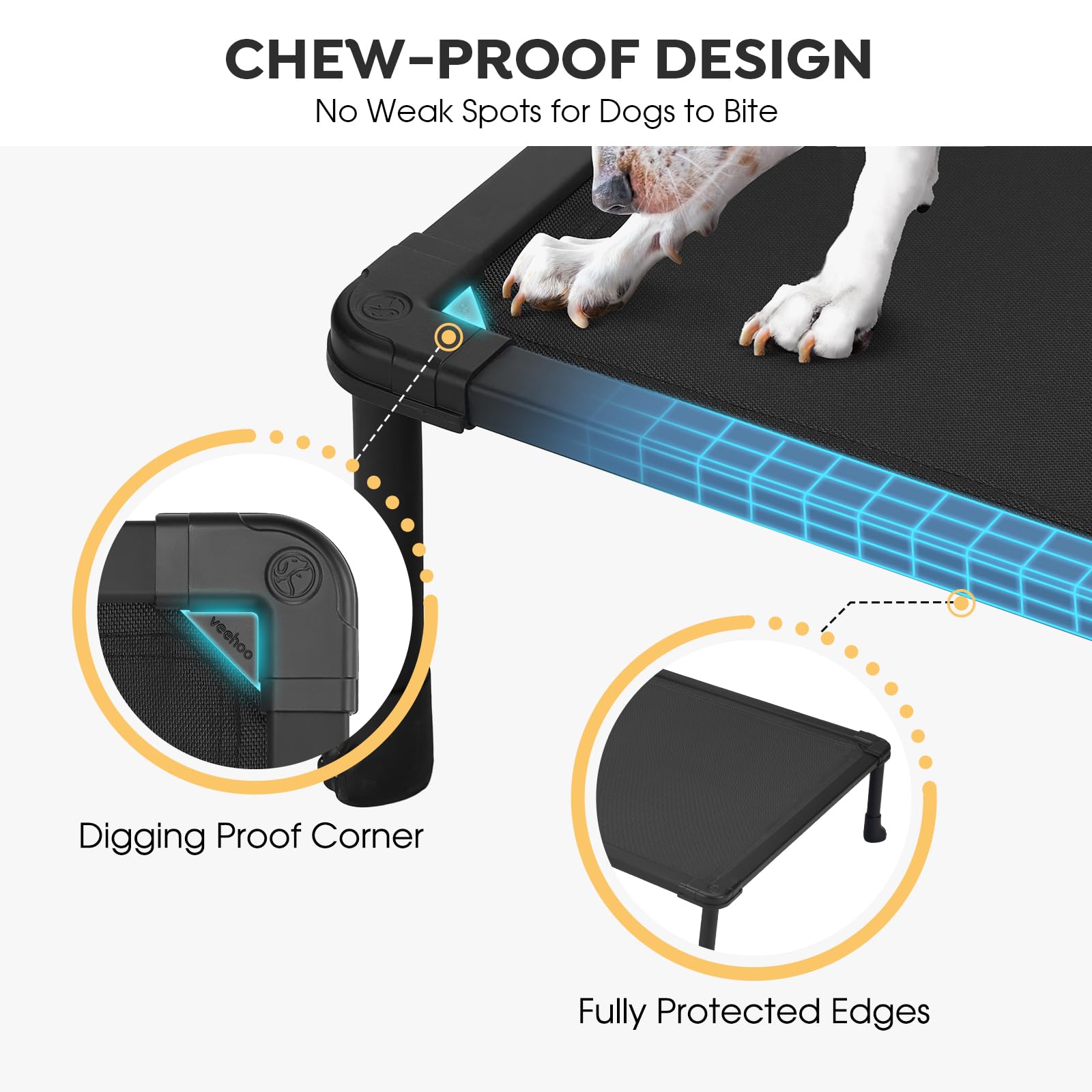 Veehoo Chew Proof Dog Bed - Large Dogs' Non-Chewable, Anti-Scratch Training Platform Hammock, Cooling Off-Ground Cots, CWC2420ACP