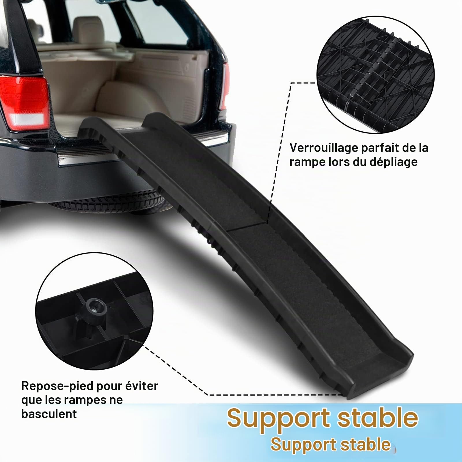 Rampe de voiture pliable pour chien - Antidérapante - Jusqu'à 90 kg - Pour grands et petits animaux - 156 x 40 cm - Noir