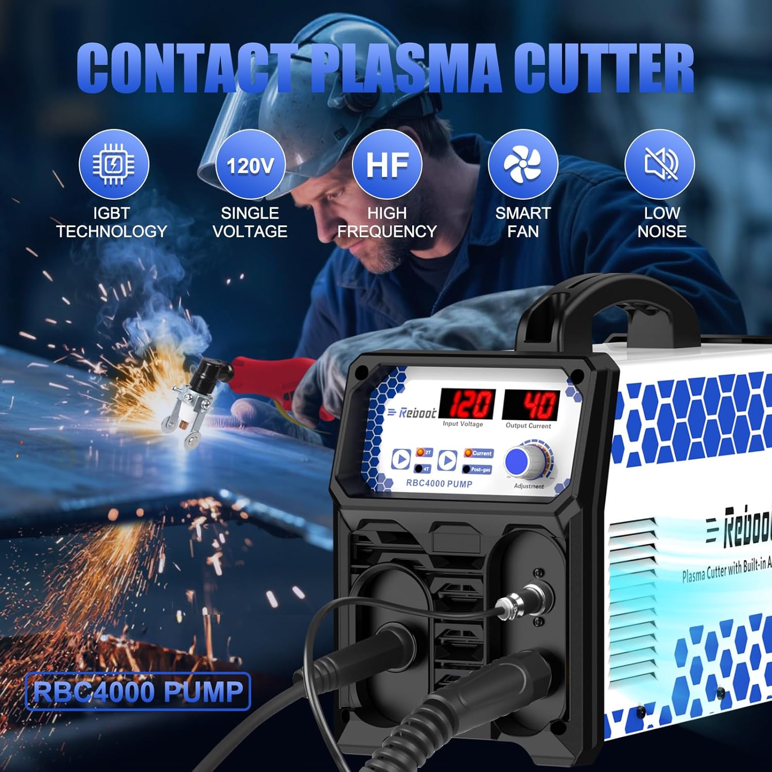 Reboot Plasma Cutter With Built In Air Compressor 40A 120V IGBT Inverter Digital Cutting Machine, 3/8 Inch Clean Cut And 3/5 Inch Max Cut High Frequency
