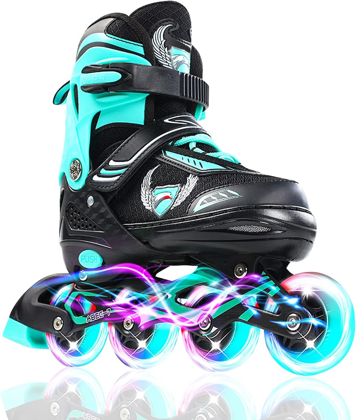 KDJ Inline Skates for Kids,Adjustable Roller Skates with 4 Illuminating Pu Wheels,Outdoors Indoors Roller Skates for Boys Girls Beginners