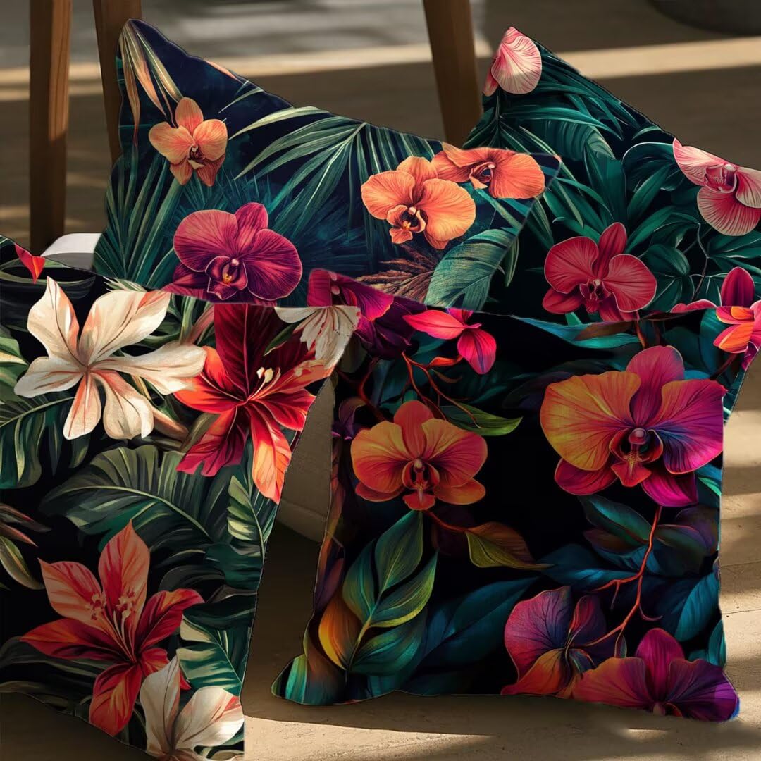 Fundas de Cojines Exterior Impermeable de Lino Fundas de Almohada Sofa Verano, Juego de 4 Cuadrados Funda Cojin Hibisco Decorativas para Jardín, Patio, Oficina, Terraza y Sala de Estar, 45x45 cm Ym556